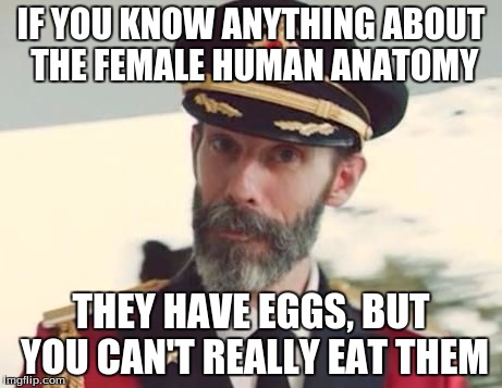 IF YOU KNOW ANYTHING ABOUT THE FEMALE HUMAN ANATOMY THEY HAVE EGGS, BUT YOU CAN'T REALLY EAT THEM | made w/ Imgflip meme maker