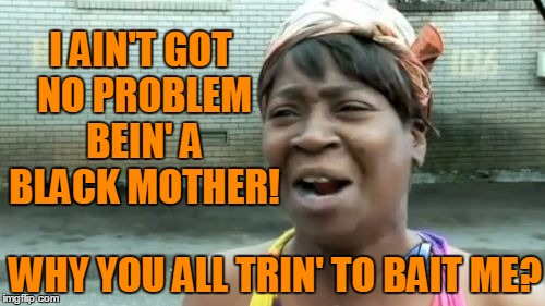 Ain't Nobody Got Time For That Meme | I AIN'T GOT NO PROBLEM BEIN' A BLACK MOTHER! WHY YOU ALL TRIN' TO BAIT ME? | image tagged in memes,aint nobody got time for that | made w/ Imgflip meme maker
