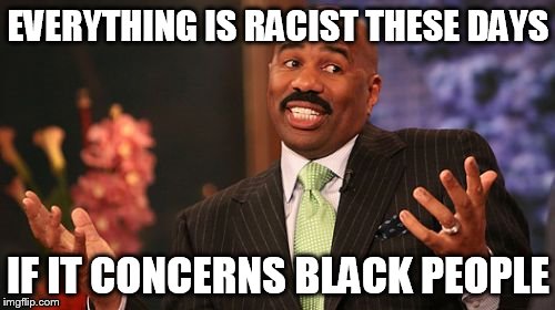 EVERYTHING IS RACIST THESE DAYS IF IT CONCERNS BLACK PEOPLE | image tagged in memes,steve harvey | made w/ Imgflip meme maker