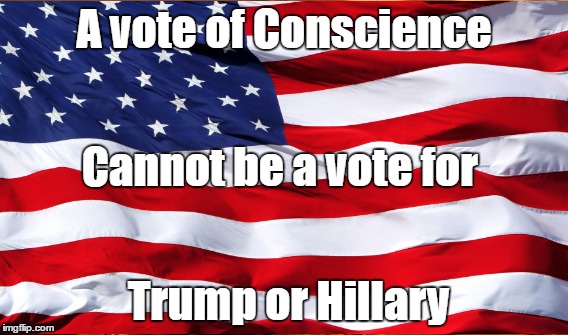 A Vote of Conscience | A vote of Conscience; Cannot be a vote for; Trump or Hillary | image tagged in never trump,neverhillary | made w/ Imgflip meme maker
