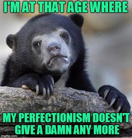 I'M AT THAT AGE WHERE MY PERFECTIONISM DOESN'T GIVE A DAMN ANY MORE | made w/ Imgflip meme maker