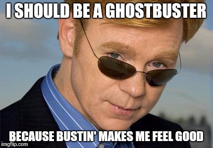Horatio Caine | I SHOULD BE A GHOSTBUSTER; BECAUSE BUSTIN' MAKES ME FEEL GOOD | image tagged in horatio caine | made w/ Imgflip meme maker