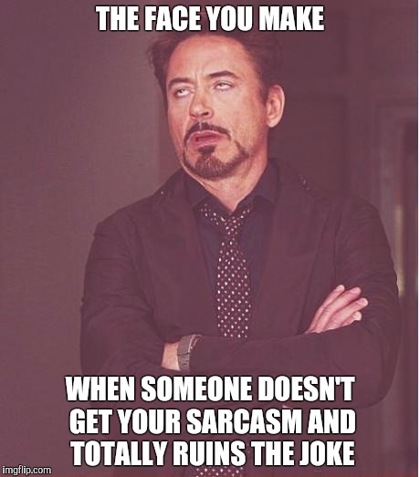 Face You Make Robert Downey Jr Meme |  THE FACE YOU MAKE; WHEN SOMEONE DOESN'T GET YOUR SARCASM AND TOTALLY RUINS THE JOKE | image tagged in memes,face you make robert downey jr | made w/ Imgflip meme maker
