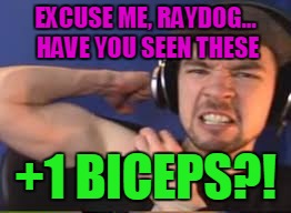 +1 Biceps | EXCUSE ME, RAYDOG... HAVE YOU SEEN THESE; +1 BICEPS?! | image tagged in 1 biceps | made w/ Imgflip meme maker
