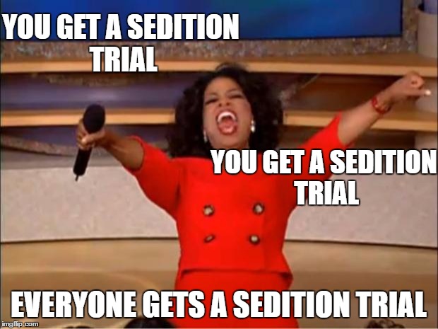 Oprah You Get A Meme | YOU GET A SEDITION TRIAL; YOU GET A SEDITION TRIAL; EVERYONE GETS A SEDITION TRIAL | image tagged in memes,oprah you get a | made w/ Imgflip meme maker