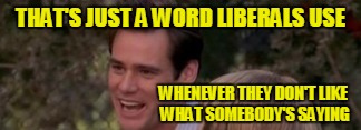 THAT'S JUST A WORD LIBERALS USE WHENEVER THEY DON'T LIKE WHAT SOMEBODY'S SAYING | made w/ Imgflip meme maker