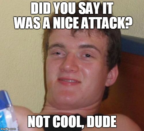 10 Guy | DID YOU SAY IT WAS A NICE ATTACK? NOT COOL, DUDE | image tagged in memes,10 guy | made w/ Imgflip meme maker