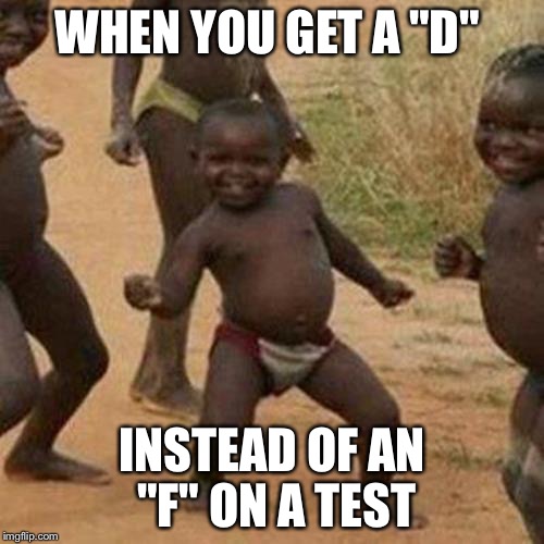 Third World Success Kid | WHEN YOU GET A "D"; INSTEAD OF AN "F" ON A TEST | image tagged in memes,third world success kid | made w/ Imgflip meme maker