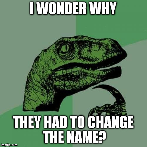 Philosoraptor Meme | I WONDER WHY THEY HAD TO CHANGE THE NAME? | image tagged in memes,philosoraptor | made w/ Imgflip meme maker