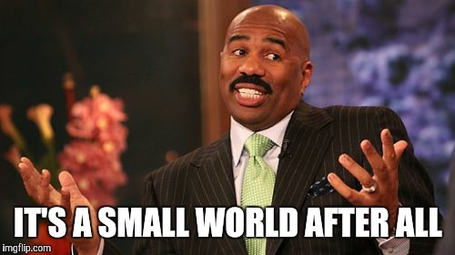 Steve Harvey Meme | IT'S A SMALL WORLD AFTER ALL | image tagged in memes,steve harvey | made w/ Imgflip meme maker