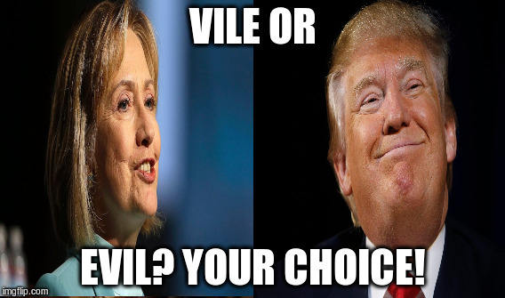 VILE OR; EVIL? YOUR CHOICE! | image tagged in hillary clinton,donald trump,evil | made w/ Imgflip meme maker