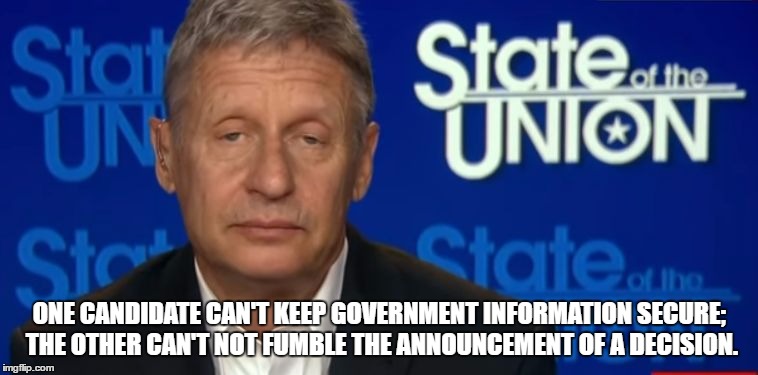 Incompetent Candidates  | ONE CANDIDATE CAN'T KEEP GOVERNMENT INFORMATION SECURE; THE OTHER CAN'T NOT FUMBLE THE ANNOUNCEMENT OF A DECISION. | image tagged in state of the union gary | made w/ Imgflip meme maker