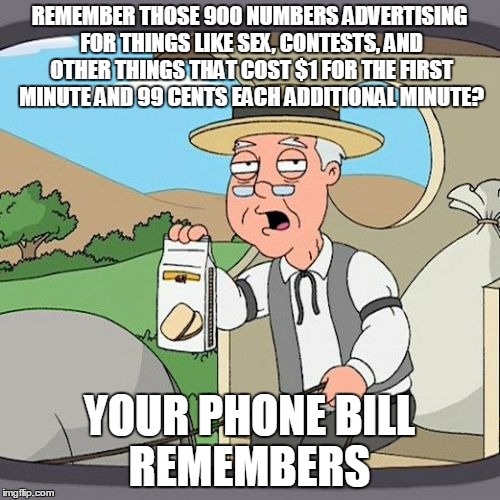 Call 1-900-Pepperidge-Farm-Remembers | REMEMBER THOSE 900 NUMBERS ADVERTISING FOR THINGS LIKE SEX, CONTESTS, AND OTHER THINGS THAT COST $1 FOR THE FIRST MINUTE AND 99 CENTS EACH ADDITIONAL MINUTE? YOUR PHONE BILL REMEMBERS | image tagged in memes,pepperidge farm remembers | made w/ Imgflip meme maker