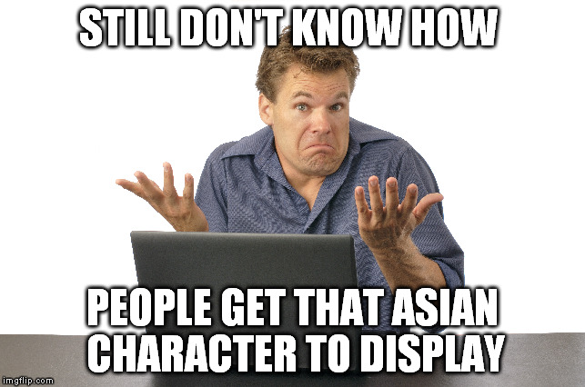 STILL DON'T KNOW HOW PEOPLE GET THAT ASIAN CHARACTER TO DISPLAY | made w/ Imgflip meme maker