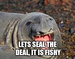 Weird Seal | LETS SEAL THE DEAL, IT IS FISHY | image tagged in weird seal | made w/ Imgflip meme maker