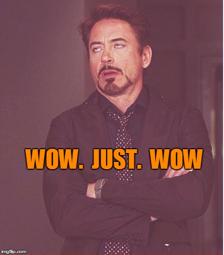 Face You Make Robert Downey Jr Meme | WOW.  JUST.  WOW | image tagged in memes,face you make robert downey jr | made w/ Imgflip meme maker