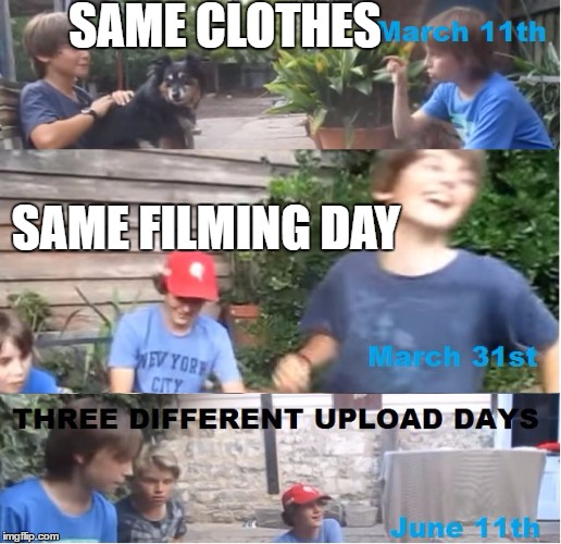 SAME CLOTHES; SAME FILMING DAY | image tagged in skits,bits and nits | made w/ Imgflip meme maker