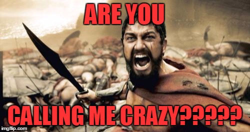 Sparta Leonidas Meme | ARE YOU CALLING ME CRAZY????? | image tagged in memes,sparta leonidas | made w/ Imgflip meme maker