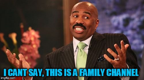 Steve Harvey Meme | I CANT SAY, THIS IS A FAMILY CHANNEL | image tagged in memes,steve harvey | made w/ Imgflip meme maker