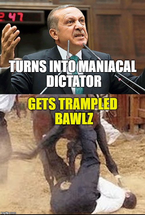 TURNS INTO MANIACAL DICTATOR GETS TRAMPLED BAWLZ | made w/ Imgflip meme maker