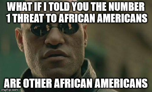 Matrix Morpheus Meme | WHAT IF I TOLD YOU THE NUMBER 1 THREAT TO AFRICAN AMERICANS ARE OTHER AFRICAN AMERICANS | image tagged in memes,matrix morpheus | made w/ Imgflip meme maker