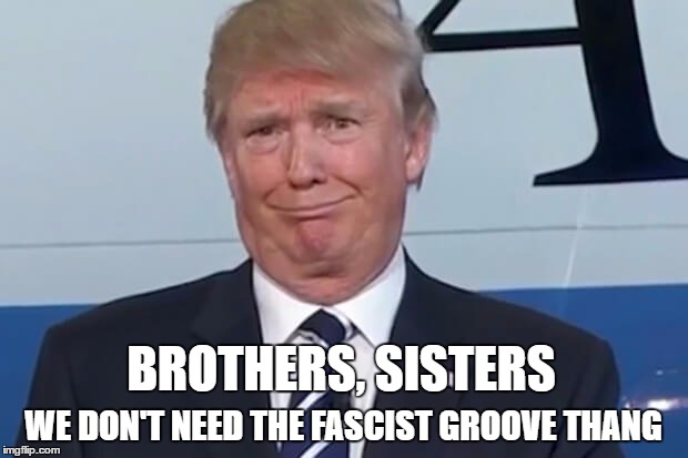 Heaven 17 Was Right |  WE DON'T NEED THE FASCIST GROOVE THANG; BROTHERS, SISTERS | image tagged in donald trump,fascist,politics,republican | made w/ Imgflip meme maker