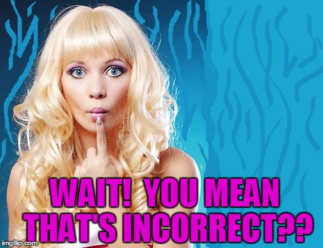 ditzy blonde | WAIT!  YOU MEAN THAT'S INCORRECT?? | image tagged in ditzy blonde | made w/ Imgflip meme maker