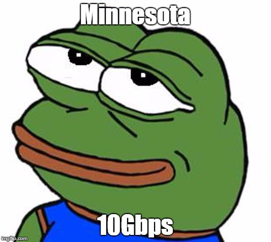 Pepe happy | Minnesota; 10Gbps | image tagged in pepe happy | made w/ Imgflip meme maker