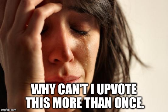 First World Problems Meme | WHY CAN'T I UPVOTE THIS MORE THAN ONCE. | image tagged in memes,first world problems | made w/ Imgflip meme maker