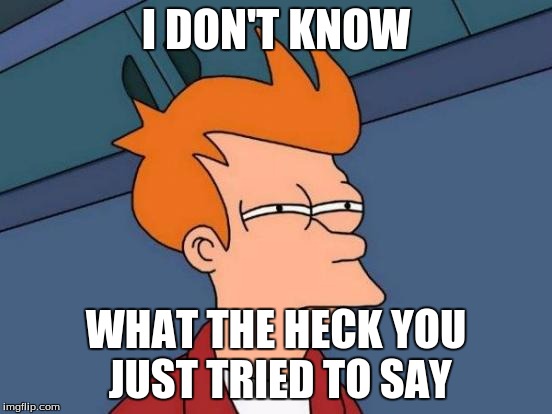 Futurama Fry Meme | I DON'T KNOW WHAT THE HECK YOU JUST TRIED TO SAY | image tagged in memes,futurama fry | made w/ Imgflip meme maker