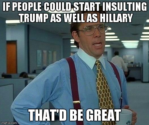 That Would Be Great Meme | IF PEOPLE COULD START INSULTING TRUMP AS WELL AS HILLARY; THAT'D BE GREAT | image tagged in memes,that would be great | made w/ Imgflip meme maker