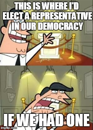 This Is Where I'd Put My Trophy If I Had One Meme |  THIS IS WHERE I'D ELECT A REPRESENTATIVE IN OUR DEMOCRACY; IF WE HAD ONE | image tagged in memes,this is where i'd put my trophy if i had one,AdviceAnimals | made w/ Imgflip meme maker