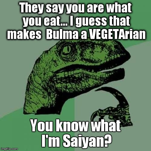 Philosoraptor Meme |  They say you are what you eat... I guess that makes  Bulma a VEGETArian; You know what I'm Saiyan? | image tagged in memes,philosoraptor | made w/ Imgflip meme maker