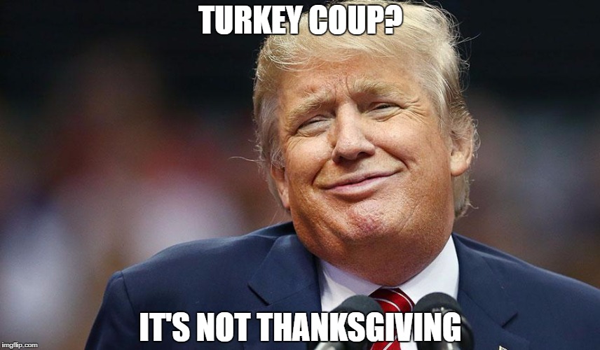 TURKEY COUP? IT'S NOT THANKSGIVING | image tagged in donald trump | made w/ Imgflip meme maker