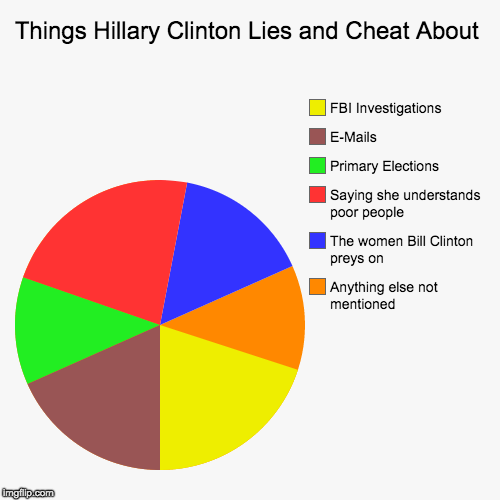 Hillary Clinton Pie Chart | image tagged in pie charts,hillary clinton,bill clinton,trump,sanders,fbi | made w/ Imgflip chart maker