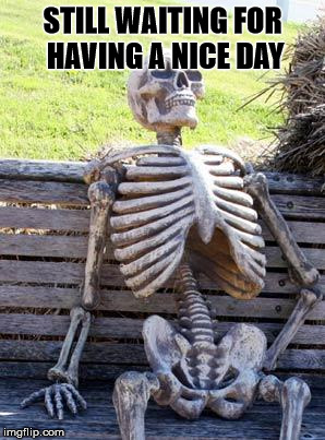 Waiting Skeleton Meme | STILL WAITING FOR HAVING A NICE DAY | image tagged in memes,waiting skeleton | made w/ Imgflip meme maker