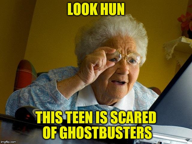 Grandma Finds The Internet Meme | LOOK HUN THIS TEEN IS SCARED OF GHOSTBUSTERS | image tagged in memes,grandma finds the internet | made w/ Imgflip meme maker