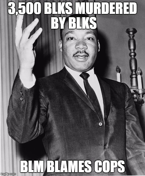 Martin Luther King, Jr. | 3,500 BLKS MURDERED BY BLKS; BLM BLAMES COPS | image tagged in martin luther king jr. | made w/ Imgflip meme maker