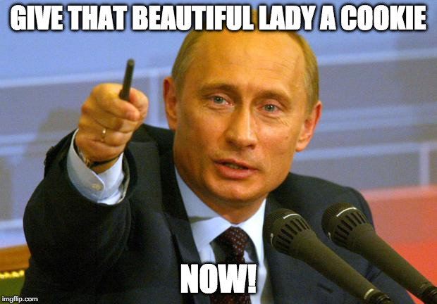 Good Guy Putin Meme | GIVE THAT BEAUTIFUL LADY A COOKIE; NOW! | image tagged in memes,good guy putin | made w/ Imgflip meme maker
