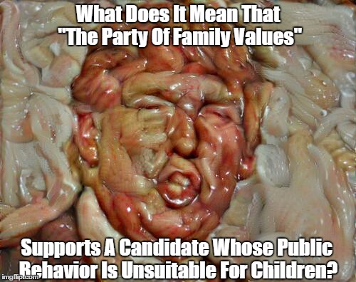 What Does It Mean That "The Party Of Family Values" Supports A Candidate Whose Public Behavior Is Unsuitable For Children? | made w/ Imgflip meme maker