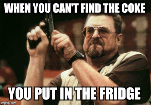 Am I The Only One Around Here | WHEN YOU CAN'T FIND THE COKE; YOU PUT IN THE FRIDGE | image tagged in memes,am i the only one around here | made w/ Imgflip meme maker