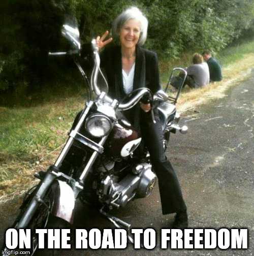 Road To... | ON THE ROAD TO FREEDOM | image tagged in freedom,jill stein,motorcycle,green party,bernie sanders,peace | made w/ Imgflip meme maker