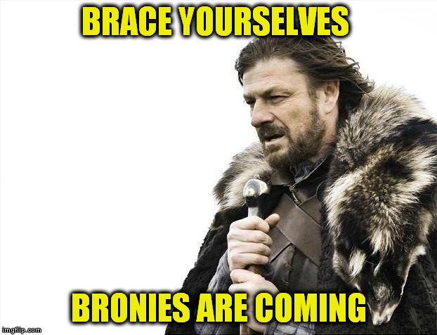 Brace Yourselves X is Coming Meme | BRACE YOURSELVES BRONIES ARE COMING | image tagged in memes,brace yourselves x is coming | made w/ Imgflip meme maker