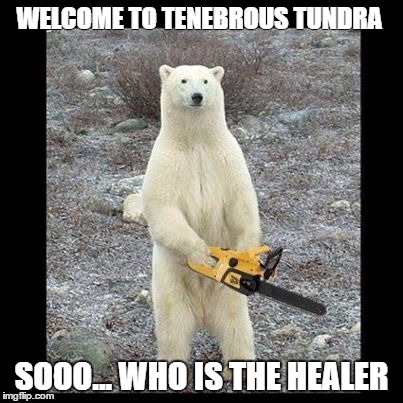 Chainsaw Bear Meme | WELCOME TO TENEBROUS TUNDRA SOOO... WHO IS THE HEALER | image tagged in memes,chainsaw bear | made w/ Imgflip meme maker