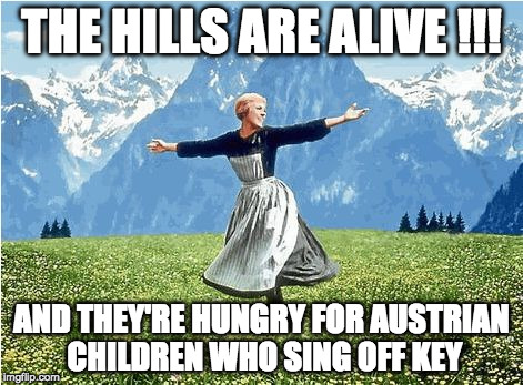 The Musical Slasher Film We've All Been Waiting For ...  | THE HILLS ARE ALIVE !!! AND THEY'RE HUNGRY FOR AUSTRIAN CHILDREN WHO SING OFF KEY | image tagged in sound of music,julie andrews,musicals,funny memes | made w/ Imgflip meme maker