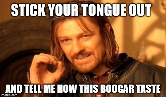 One Does Not Simply Meme | STICK YOUR TONGUE OUT; AND TELL ME HOW THIS BOOGAR TASTE | image tagged in memes,one does not simply,scumbag | made w/ Imgflip meme maker