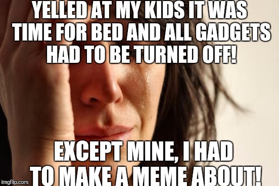 Rules don't apply to everyone! | YELLED AT MY KIDS IT WAS TIME FOR BED AND ALL GADGETS HAD TO BE TURNED OFF! EXCEPT MINE, I HAD TO MAKE A MEME ABOUT! | image tagged in memes,first world problems | made w/ Imgflip meme maker