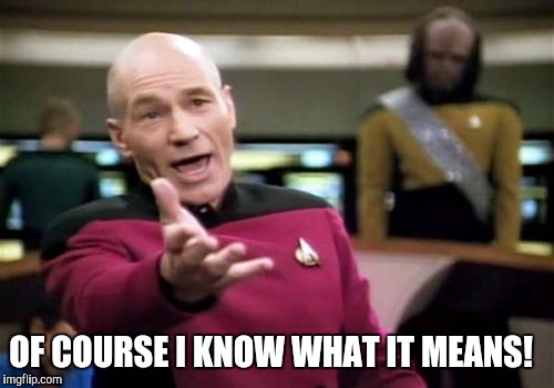 Picard Wtf Meme | OF COURSE I KNOW WHAT IT MEANS! | image tagged in memes,picard wtf | made w/ Imgflip meme maker