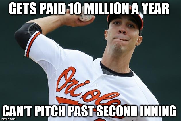 GETS PAID 10 MILLION A YEAR; CAN'T PITCH PAST SECOND INNING | image tagged in useless ubaldo,baltimore,major league baseball,baseball,sports,funny meme | made w/ Imgflip meme maker