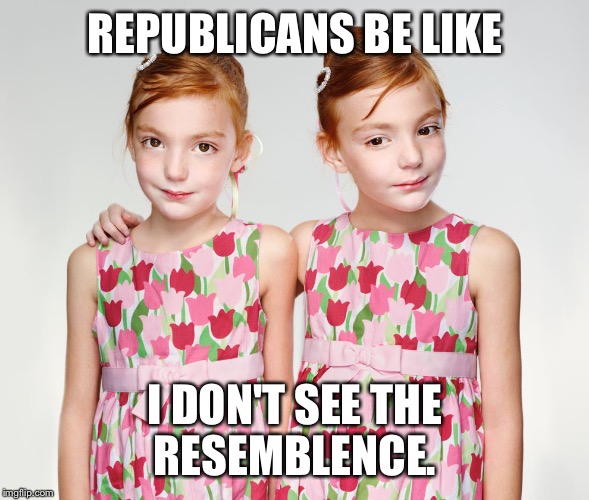 REPUBLICANS BE LIKE; I DON'T SEE THE RESEMBLENCE. | image tagged in trump | made w/ Imgflip meme maker